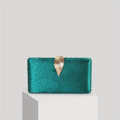 Rhinestone Clutch Wallet Metal Leaf Evening Bag