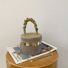 Rhinestone Bucket Bag with Chain Strap for Party