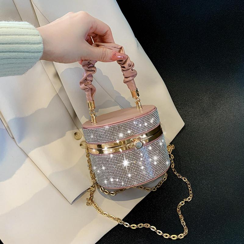 Rhinestone Bucket Bag with Chain Strap for Party