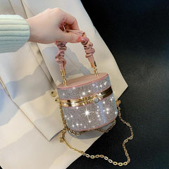 Rhinestone Bucket Bag with Chain Strap for Party
