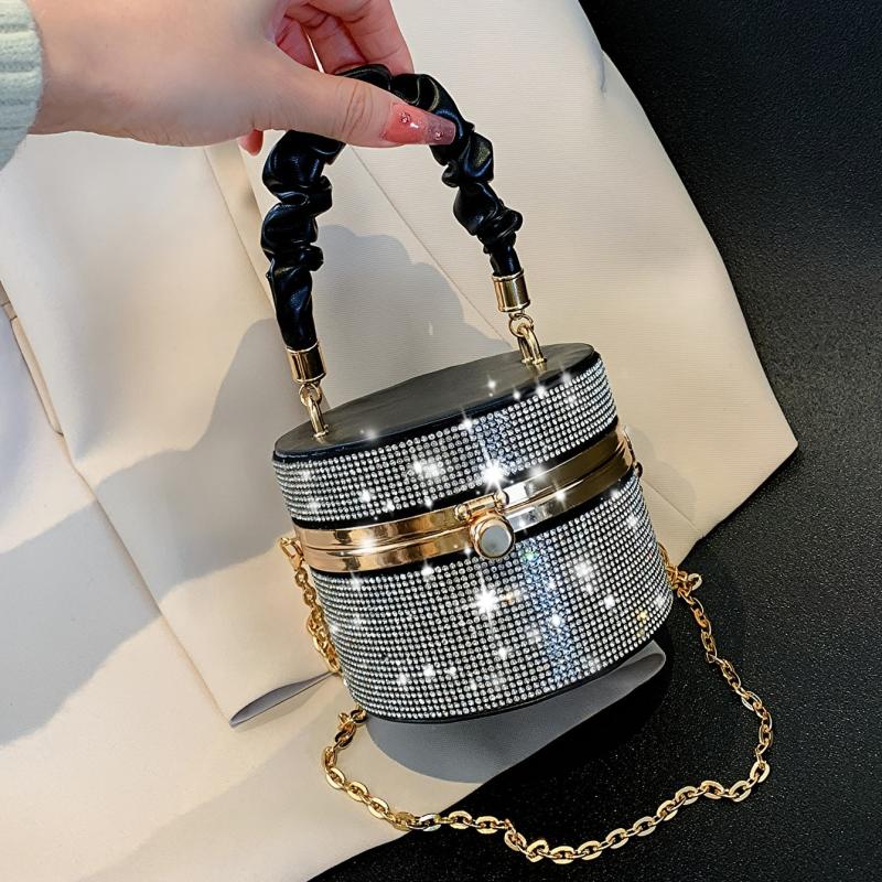 Rhinestone Bucket Bag with Chain Strap for Party