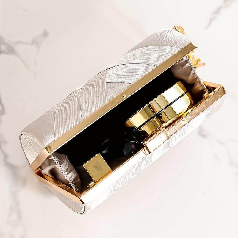 Striped Kiss Lock Chain Clutch Elegant Evening Bag