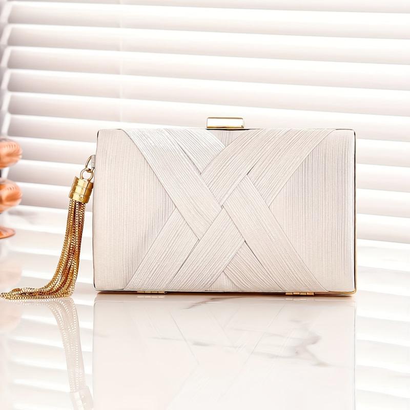 Striped Kiss Lock Chain Clutch Elegant Evening Bag