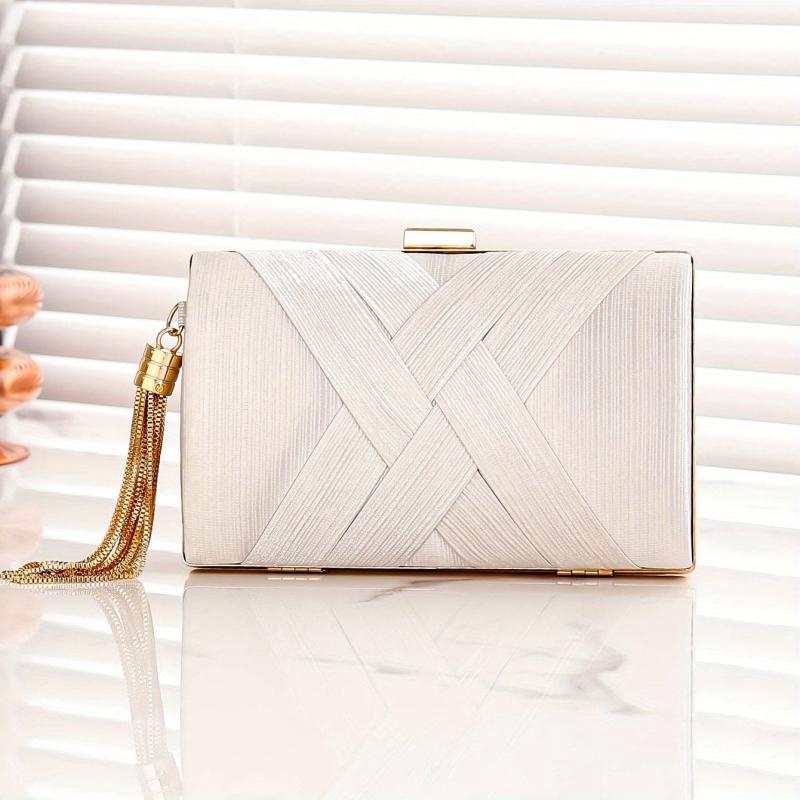 Striped Kiss Lock Chain Clutch Elegant Evening Bag