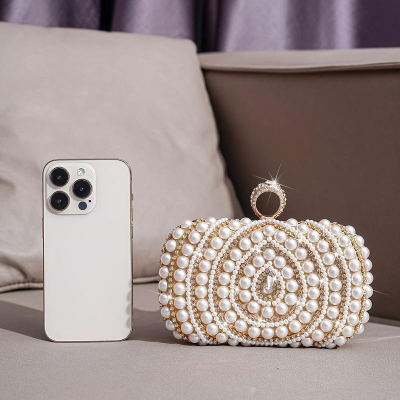 Rhinestone & Bead Decor Clutch Evening Bag for Party