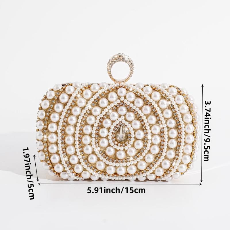 Rhinestone & Bead Decor Clutch Evening Bag for Party