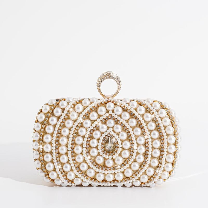 Rhinestone & Bead Decor Clutch Evening Bag for Party