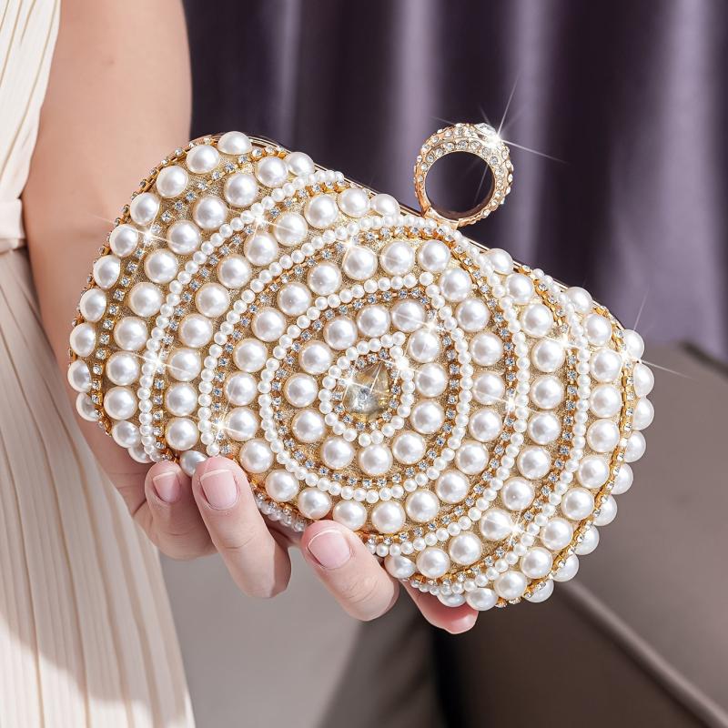 Rhinestone & Bead Decor Clutch Evening Bag for Party