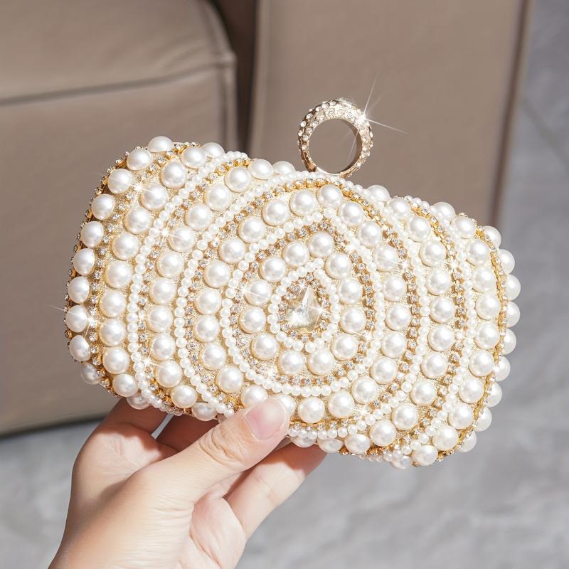 Rhinestone & Bead Decor Clutch Evening Bag for Party