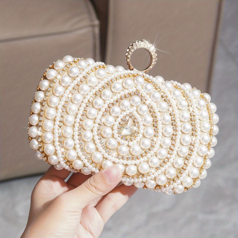 Rhinestone & Bead Decor Clutch Evening Bag for Party