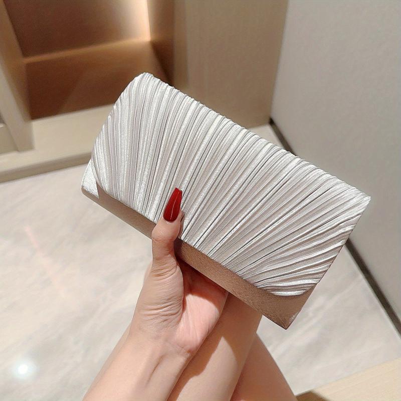Pleated Metal Chain Clutch Elegant Flap Purse Evening Bag