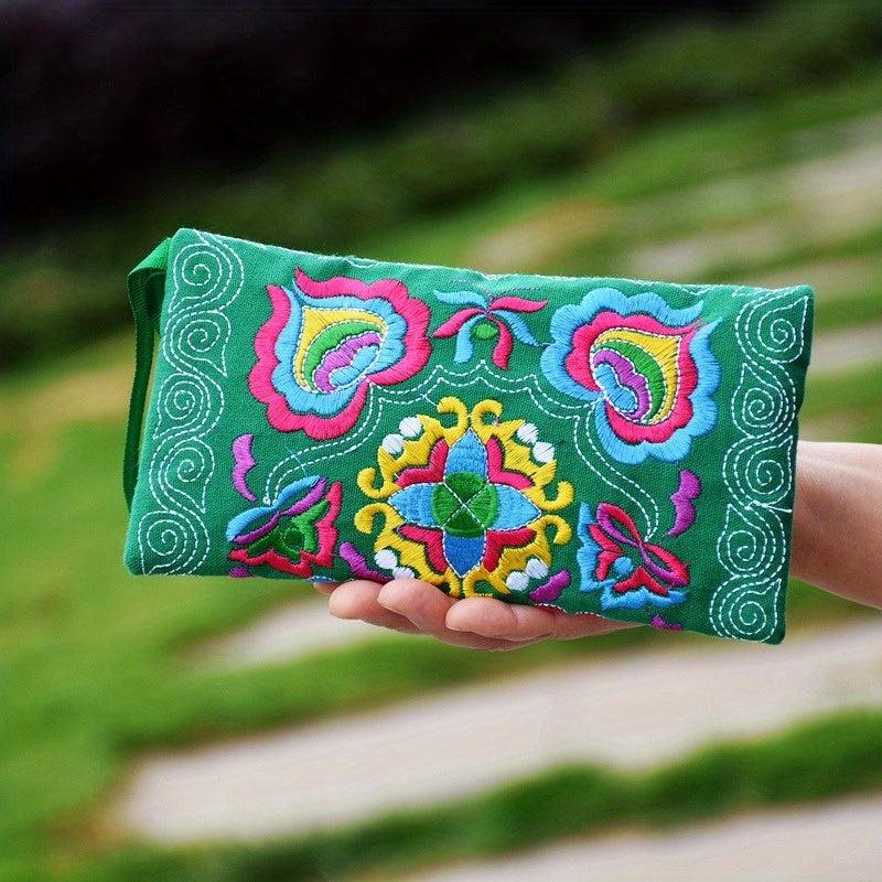 Flower Embroidered Wallet Ethnic Style Fabric Coin Bag