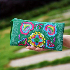 Flower Embroidered Wallet Ethnic Style Fabric Coin Bag