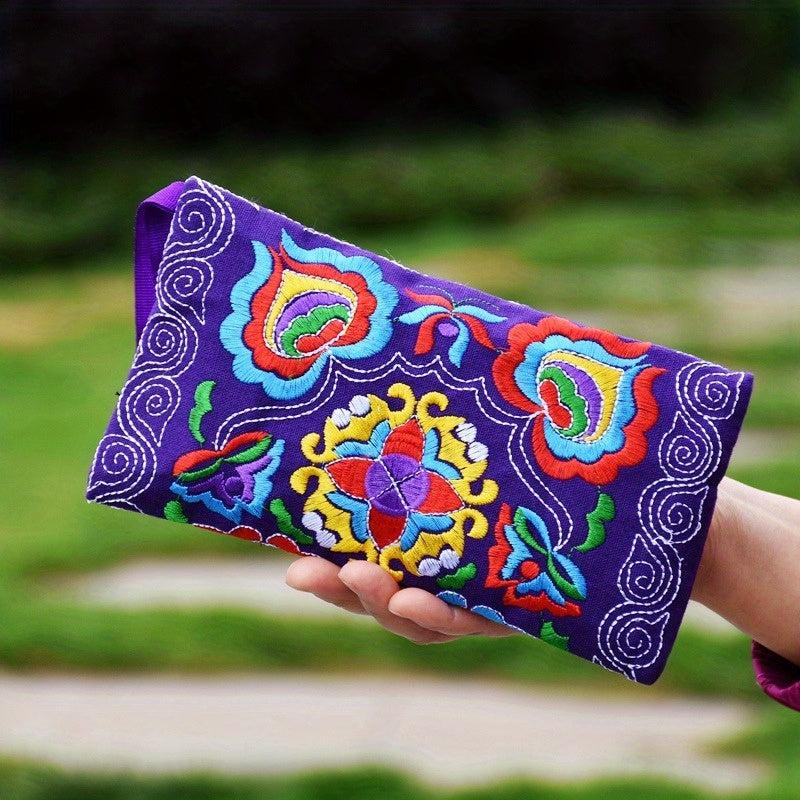 Flower Embroidered Wallet Ethnic Style Fabric Coin Bag