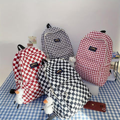 Houndstooth Backpack Plaid Pattern High School Student Schoolbag