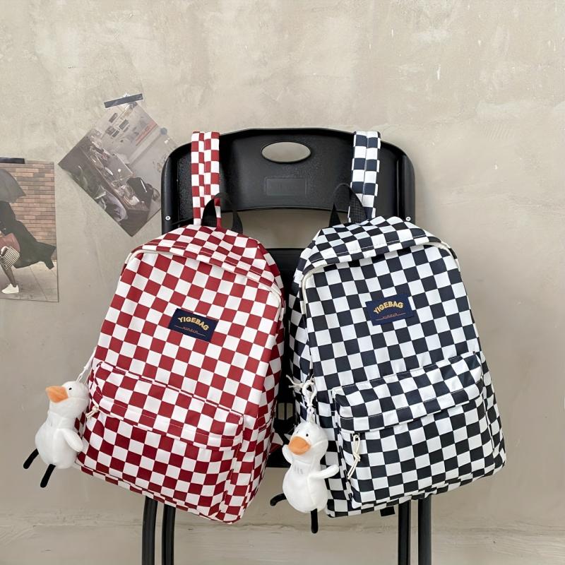 Houndstooth Backpack Plaid Pattern High School Student Schoolbag