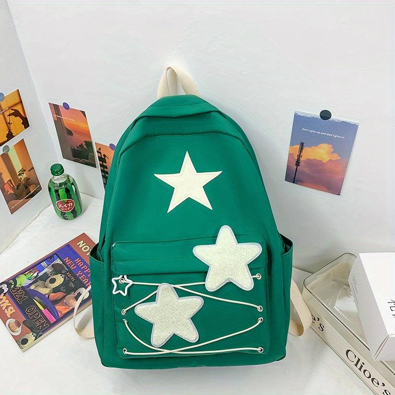 Green Backpack with Five Pointed Star Pattern