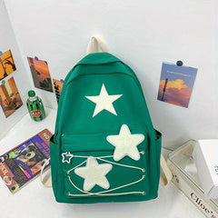 Green Backpack with Five Pointed Star Pattern