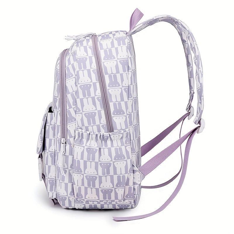 Sweet Rabbit Printed Backpack for Middle School Girls