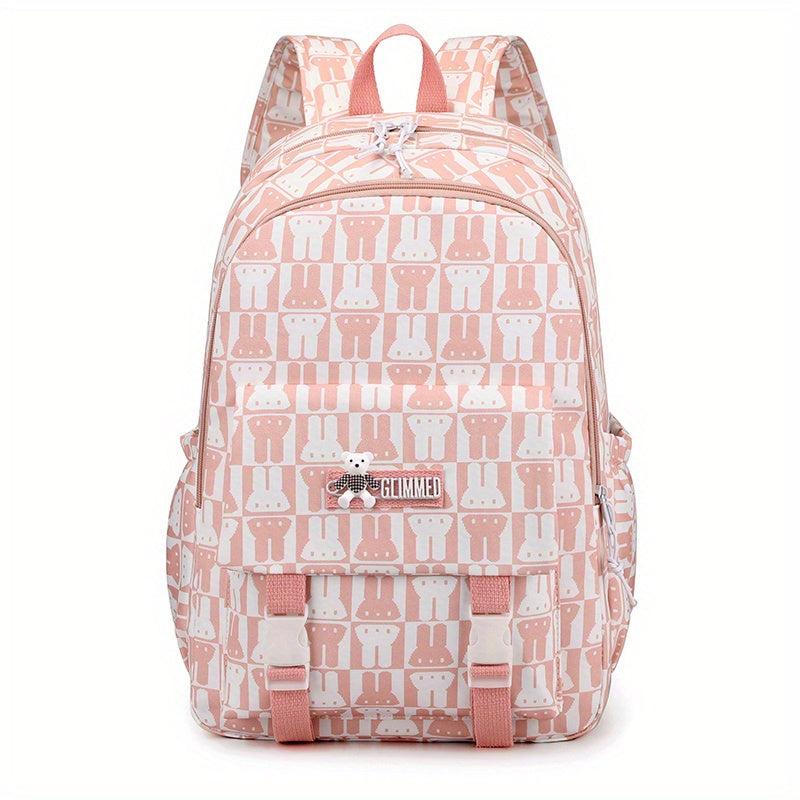Sweet Rabbit Printed Backpack for Middle School Girls