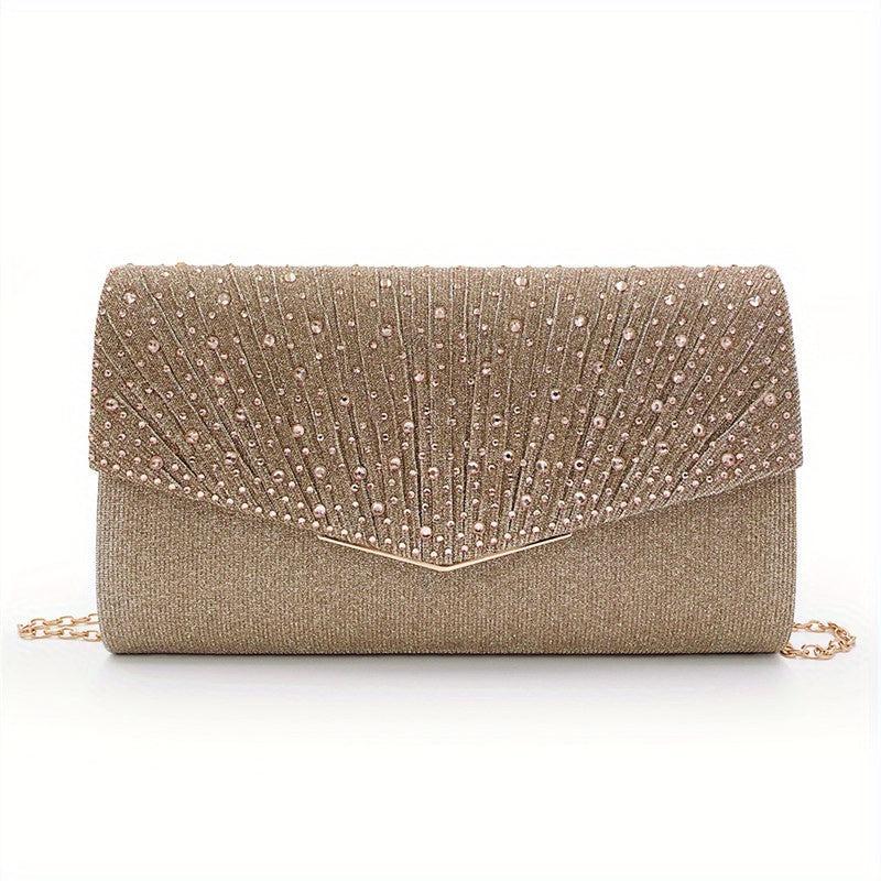 Pleated Rhinestone Chain Clutch Elegant Evening Bag