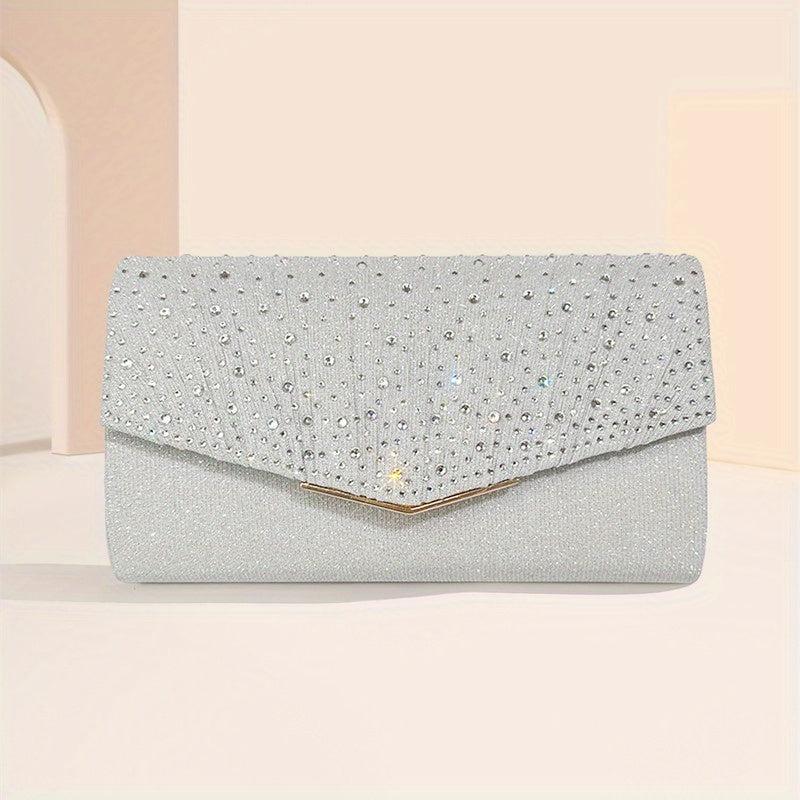 Pleated Rhinestone Chain Clutch Elegant Evening Bag