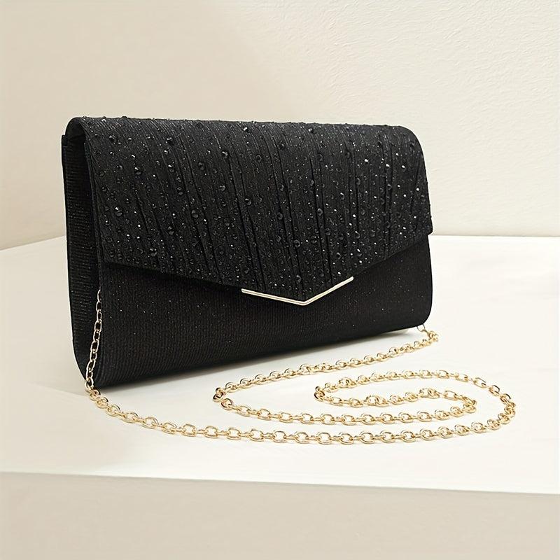 Pleated Rhinestone Chain Clutch Elegant Evening Bag