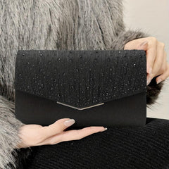 Pleated Rhinestone Chain Clutch Elegant Evening Bag