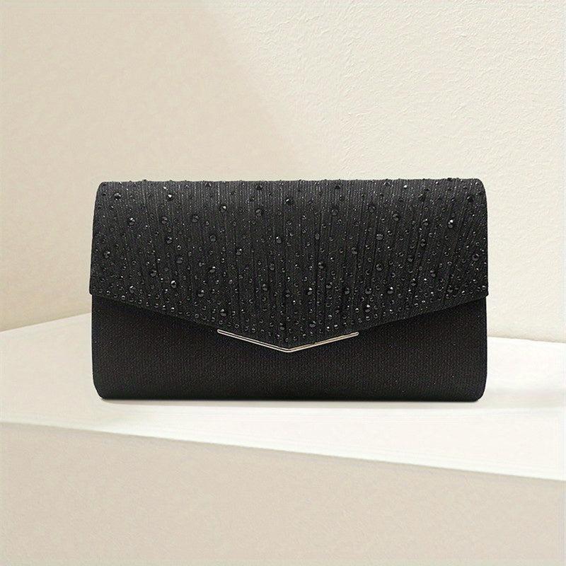 Pleated Rhinestone Chain Clutch Elegant Evening Bag