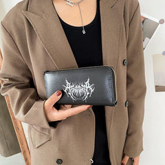 Devil Graffiti Pattern Long Coin Purse PU Leather Lightweight Card Holder