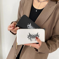 Devil Graffiti Pattern Long Coin Purse PU Leather Lightweight Card Holder