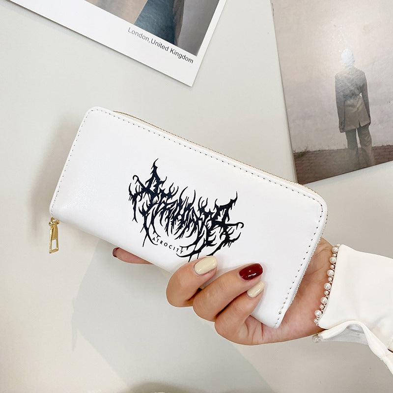 Devil Graffiti Pattern Long Coin Purse PU Leather Lightweight Card Holder