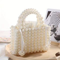 Pearl Decor Dinner Straw Bag Women's Satchel