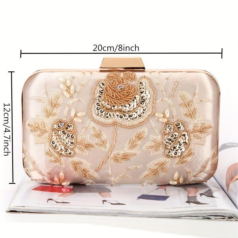 Sequin Beaded Embroidered Clutch Evening Purse Wedding Party Prom