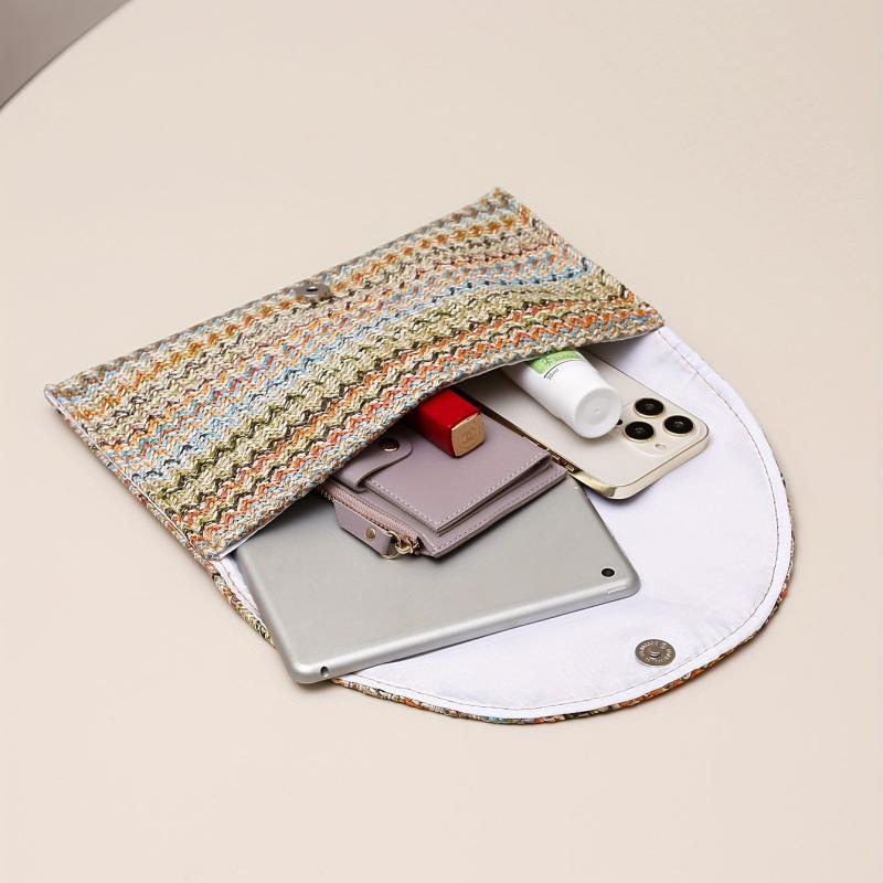 Rainbow Striped Clutch Purse Bohemian Flap Square Bag For Women