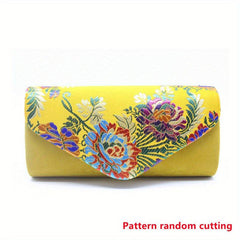 Floral Embroidered Satin Clutch Purse for Wedding Banquet