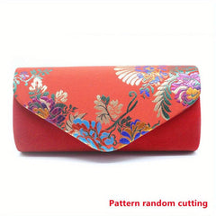 Floral Embroidered Satin Clutch Purse for Wedding Banquet