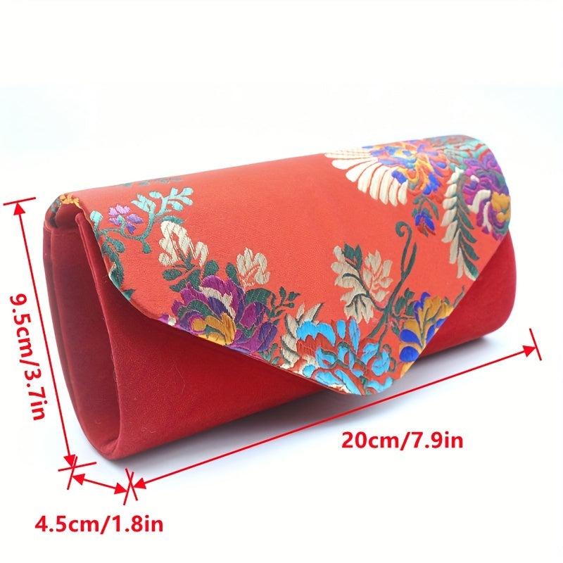 Floral Embroidered Satin Clutch Purse for Wedding Banquet