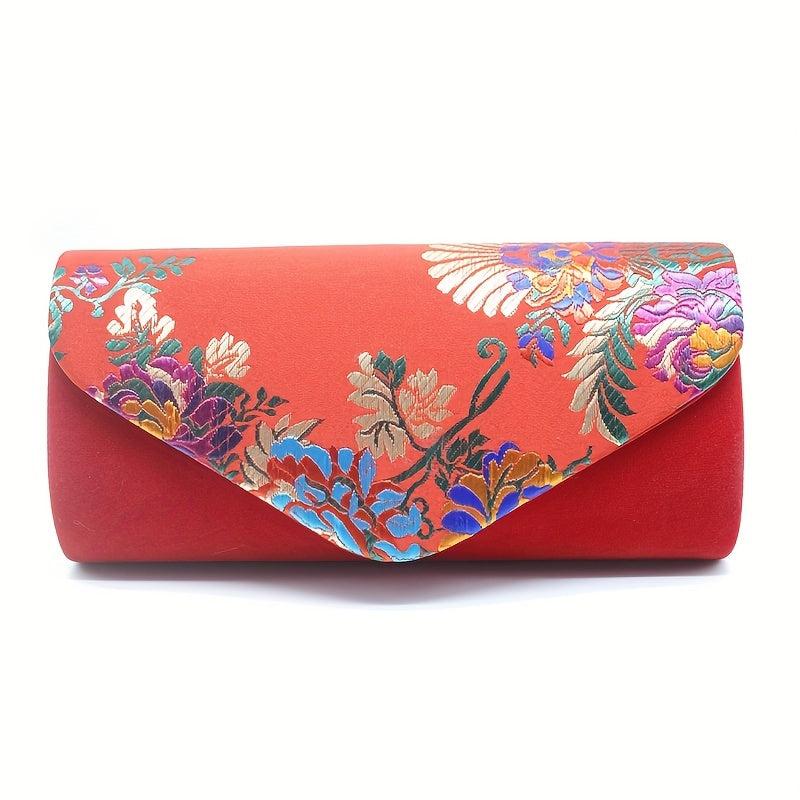 Floral Embroidered Satin Clutch Purse for Wedding Banquet