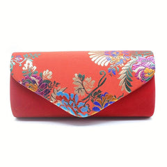 Floral Embroidered Satin Clutch Purse for Wedding Banquet