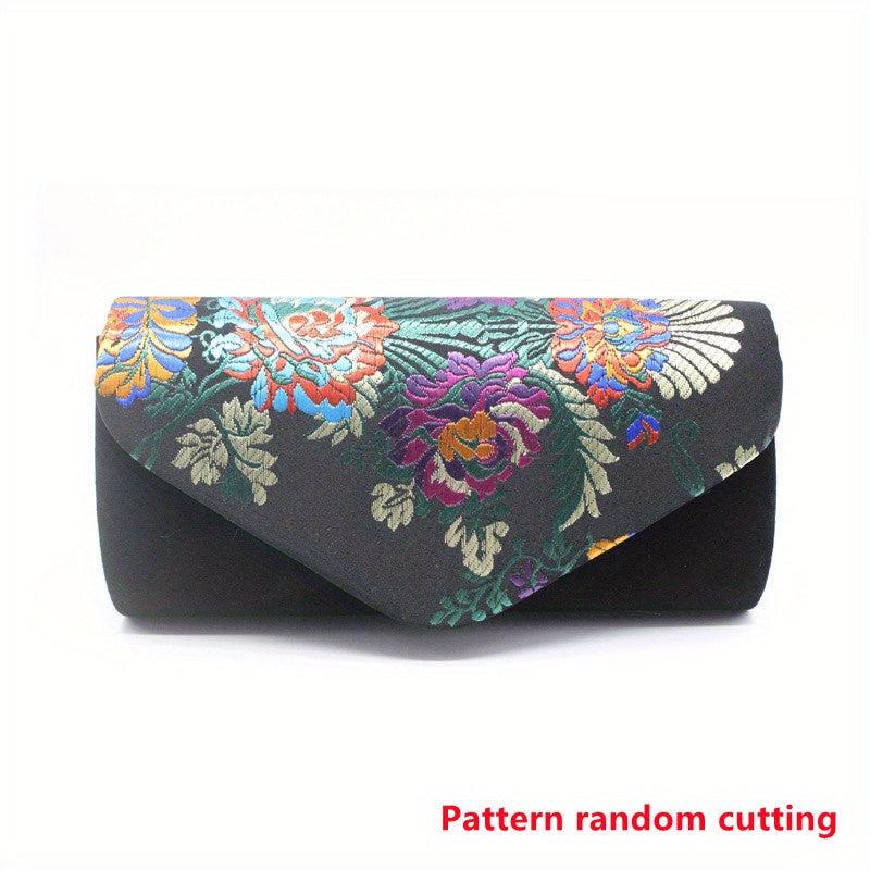 Floral Embroidered Satin Clutch Purse for Wedding Banquet