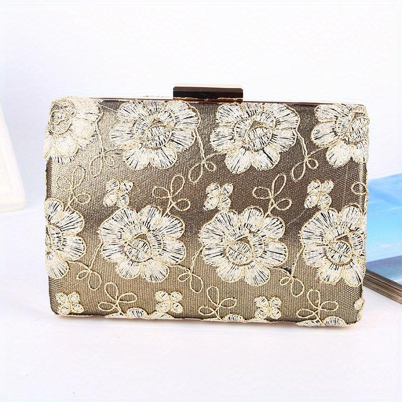 Floral Embroidered Evening Bag Classic Dinner Clutch Handbag for Party Wedding
