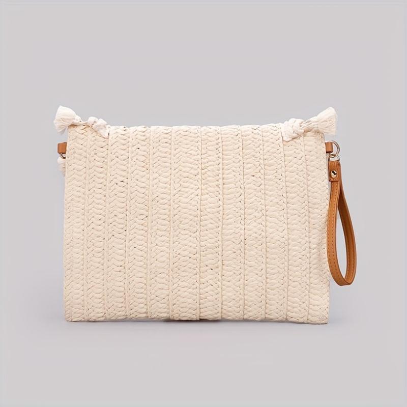 Tassel Decor Woven Envelop Clutch Straw Bag for Women