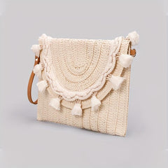 Tassel Decor Woven Envelop Clutch Straw Bag for Women