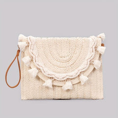 Tassel Decor Woven Envelop Clutch Straw Bag for Women