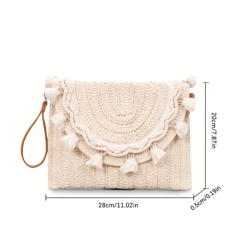 Tassel Decor Woven Envelop Clutch Straw Bag for Women