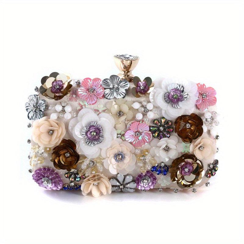 Sequin Flower Evening Bag Dinner Clutch Purse For Wedding Party Prom