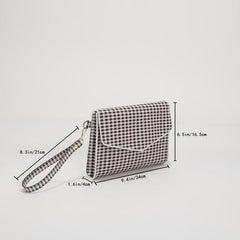 Plaid Pattern Handbag Women Vegan Leather Clutch Purse with Wristband