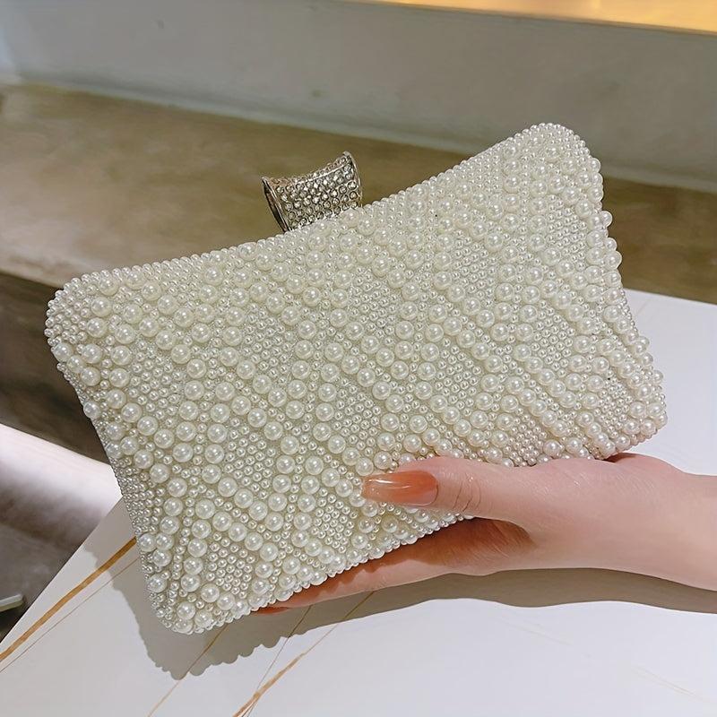 Pearl Decor Evening Clutch Bag Dinner Purse For Wedding Party