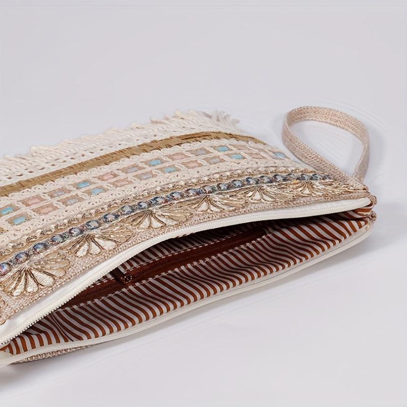 Vintage Ethnic Envelope Bag Bohemian Clutch Straw Handbag